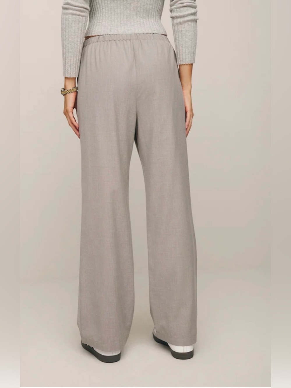 Reformation Olina Pant XSP Petite Natural Wool Blend Wide Leg Drawstring Pants - Picture 3 of 10